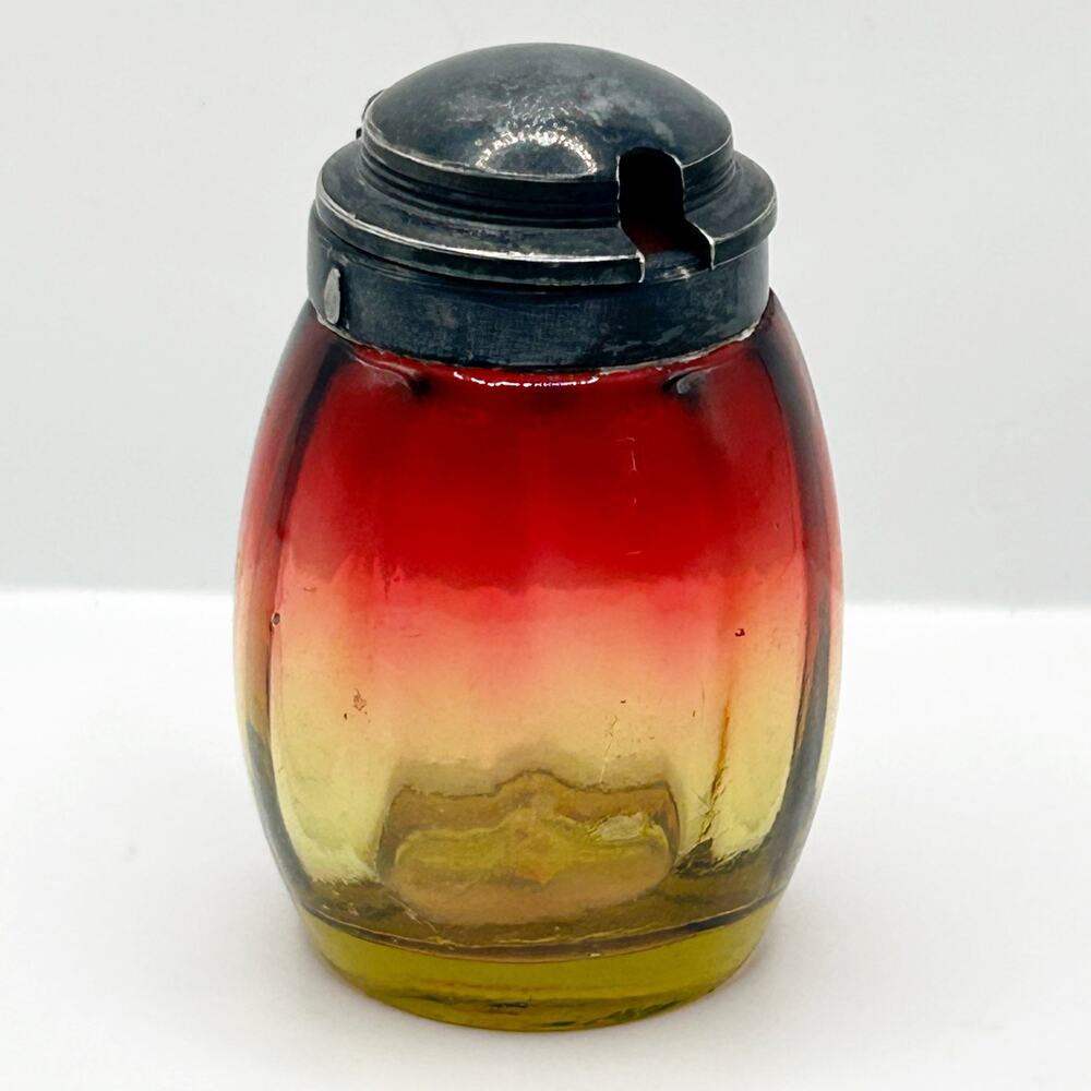 ANTQ Victorian Rare Amberina Mustard Pot Condiment Jar Mt Washington New England